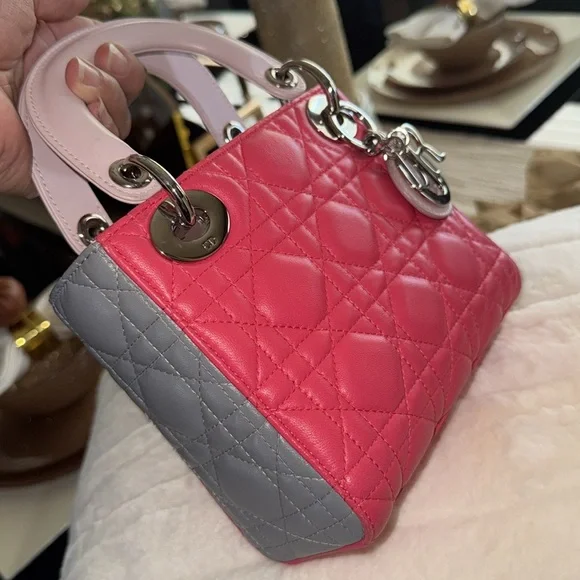 Dior Pink and Gray Mini Quilted Bag with silver Hardware - Picture 15 of 17
